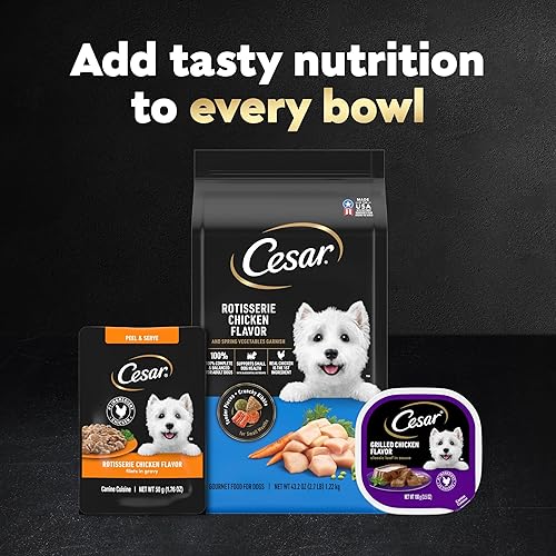 Miniatura 6 de Cesar Filets in Gravy Wet Dog Food Filet Mignon Flavor and Rotisserie Chicken Flavor Variety Pack, 1.76 oz. Mini-Pouches, 20 Count (Pack of 2)