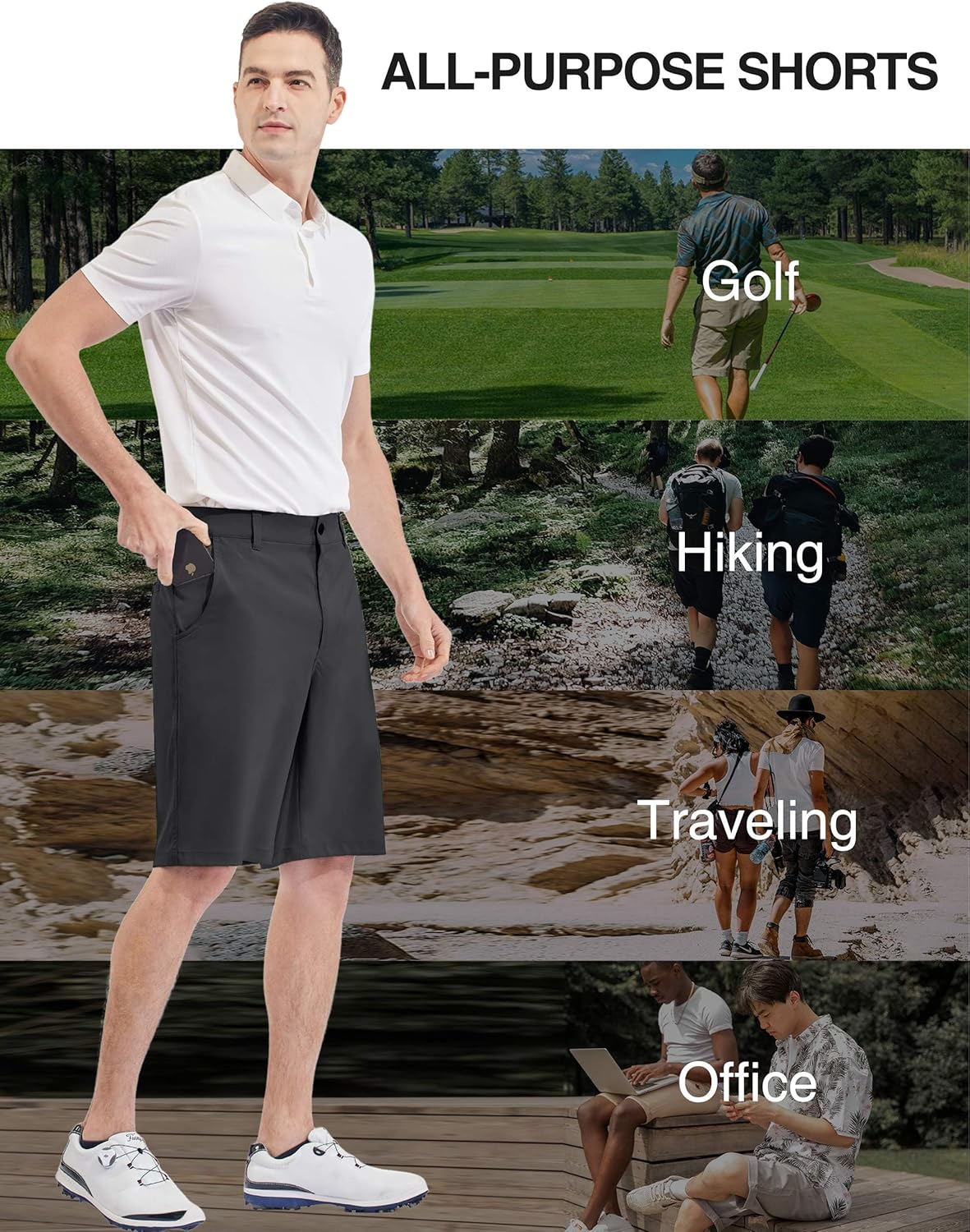 PULI Men's 10" Golf Shorts Dress Casual Summer Flat Front Lightweight Travel Short with Pockets - Image 4