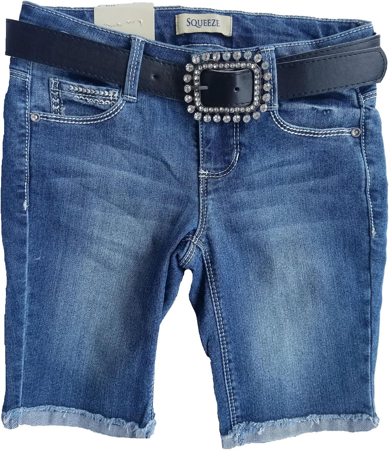 Squeeze Big Girl's Distressed Bermuda Shorts with Belt, Aranda Wash
