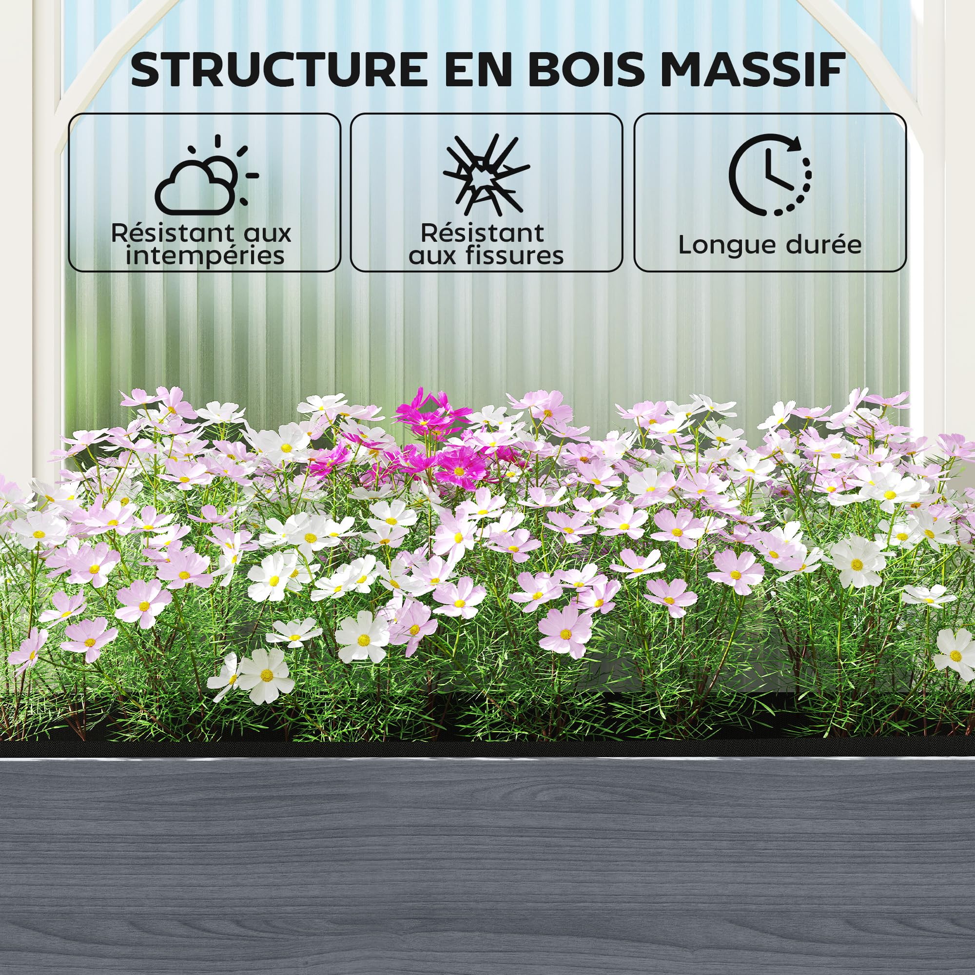 Outsunny Carré Potager avec Pieds en Bois Surélevé 98 x 37 x 90 cm Gris | Jardinière Extérieure, Grande Taille, 4 Trous de Drainage, Tissu Non Tissé, pour Légumes, Fleurs