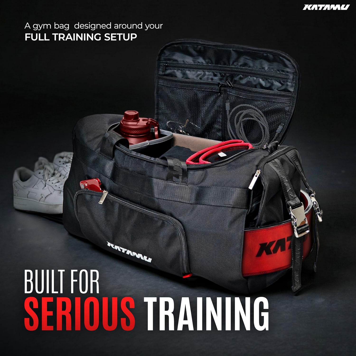 Katamu Gym Duffle Bag for Men & Women – Waterproof Sports Travel Bag with Shoe Compartment, Laptop Sleeve, Wet Pocket & Luggage Strap – Heavy Duty Gym Bag for Workouts