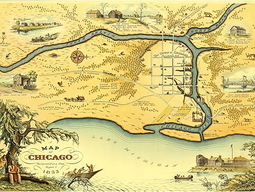 Conley 1833 Map Chicago Illionis Pictorial Chart Extra Large Art Print Wall Mural Poster Premium XL