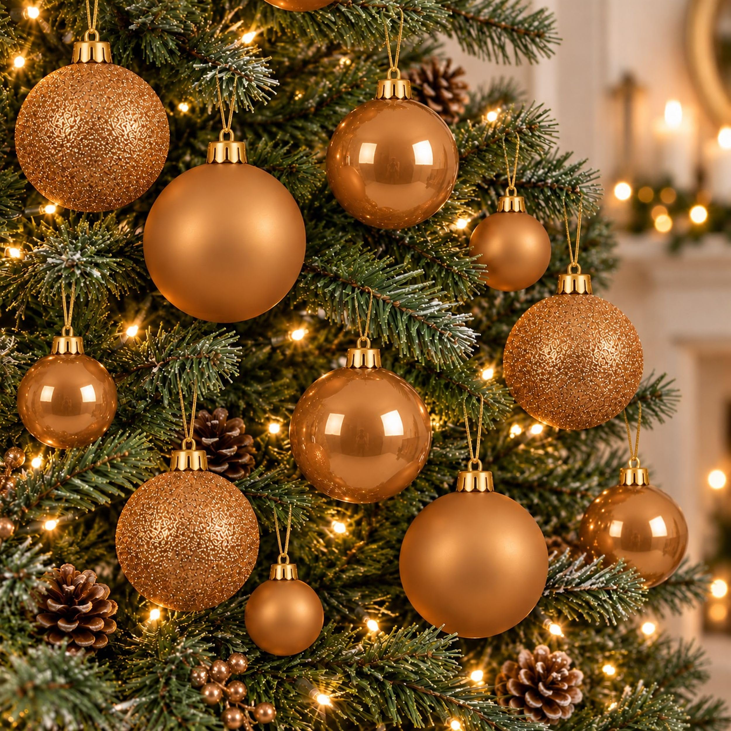 30 caramel brown baubles - round bauble decorations - christmas tree hanging ornament - 4cm 40mm 5cm 50mm 6cm 60mm baubles - matt, glitter & gloss finish - tree wreath garland decorations