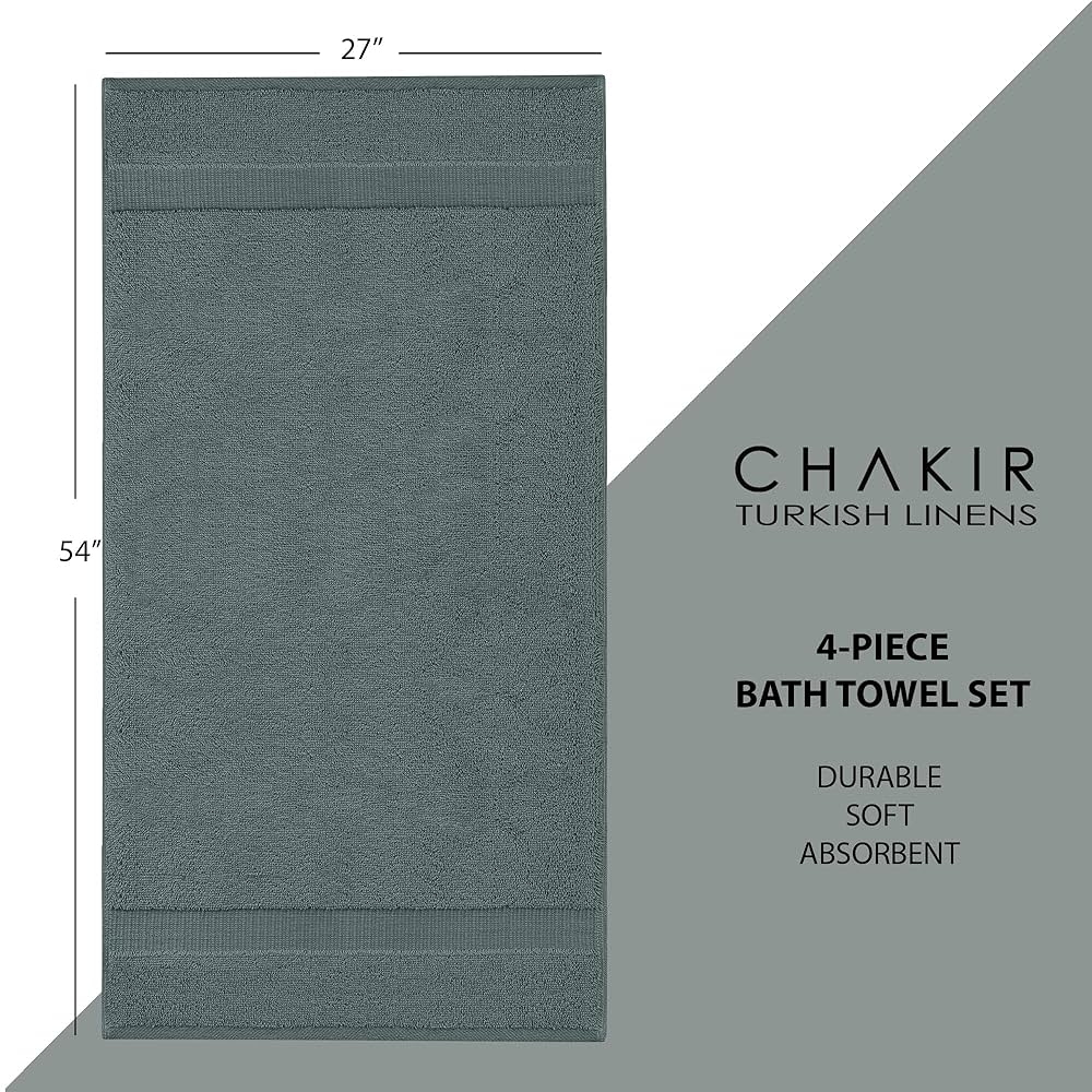 Qute Home 4-Piece Bath Towels Set, 100% Turkish Cotton Premium Quality Towels For Bathroom, Quick Dry Soft And Absorbent Turkish Towel, Set Includes 4 Bath Towels (Grey