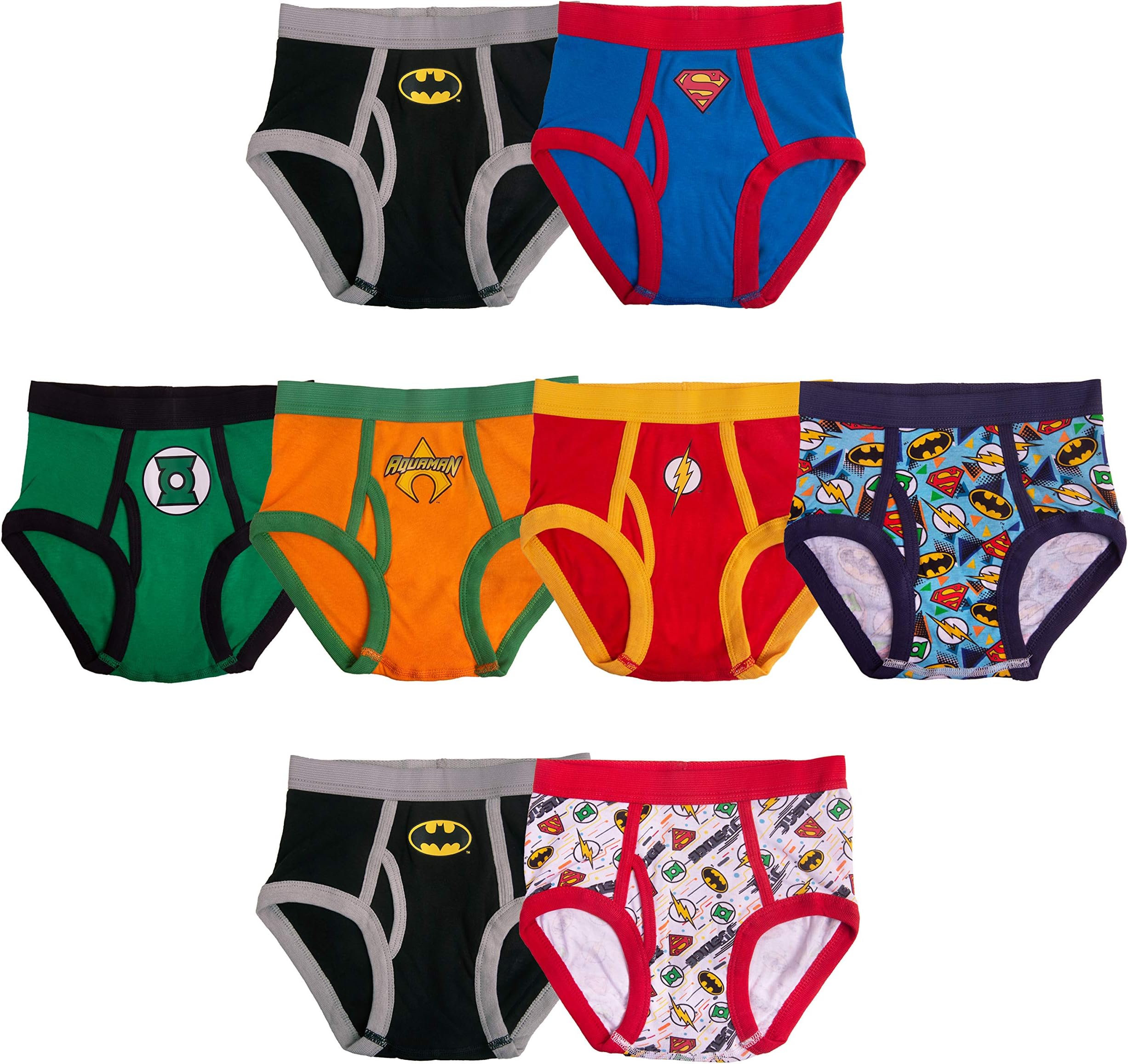 Boys' 100% Cotton Briefs With Prints Including Superman, Batman, the Flash Logos, Sizes 2/3t, 4t, 4, 6, 8