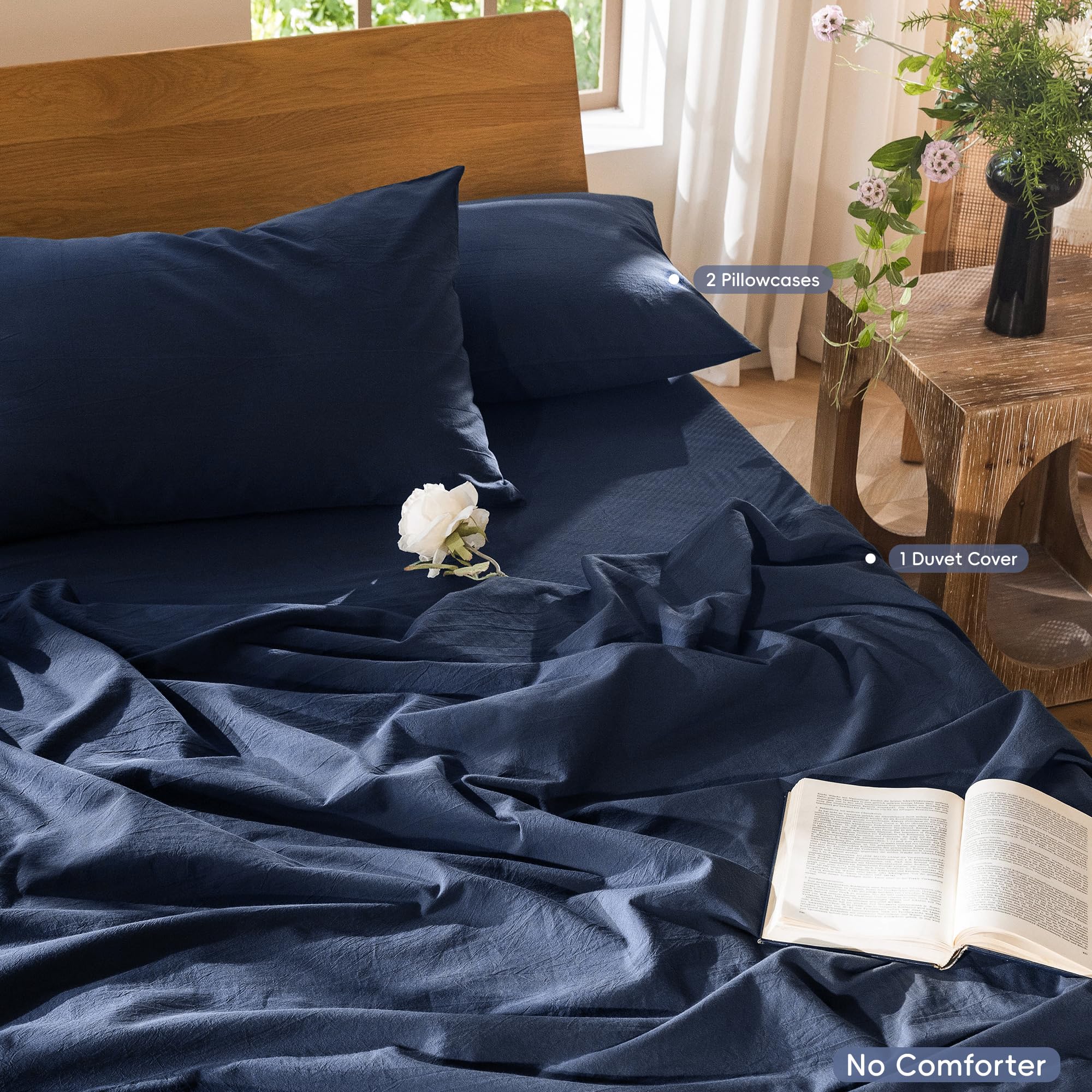 MooMee Bedding Duvet Cover Set 100% Washed Cotton Linen Like Textured Breathable Durable Soft Comfy (Tannish Linen Grey, King) — view 74