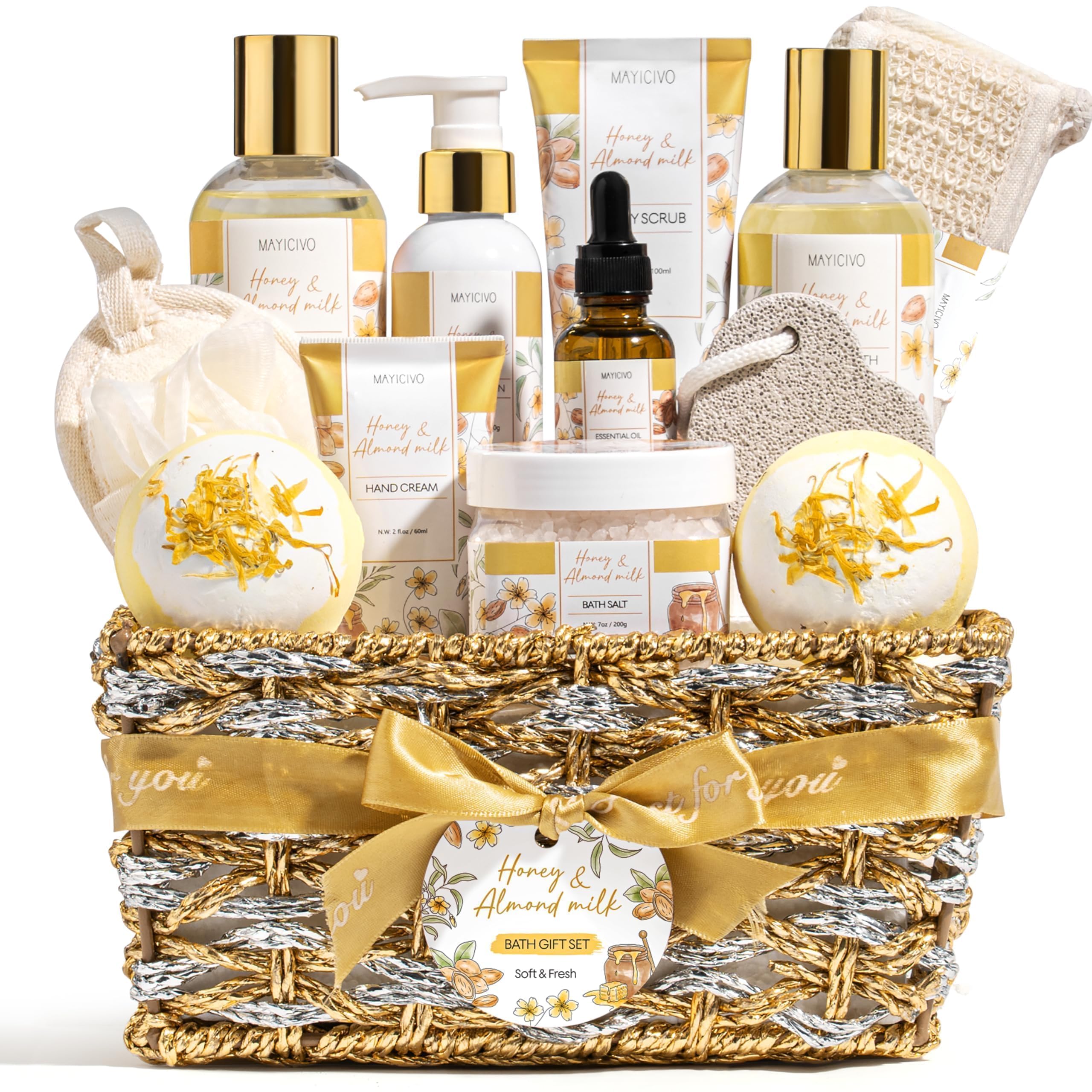 Mothers Day Birthday Gifts for Women Honey Almond Milk Relaxing Spa Gift Baskets for Women Self Care Package