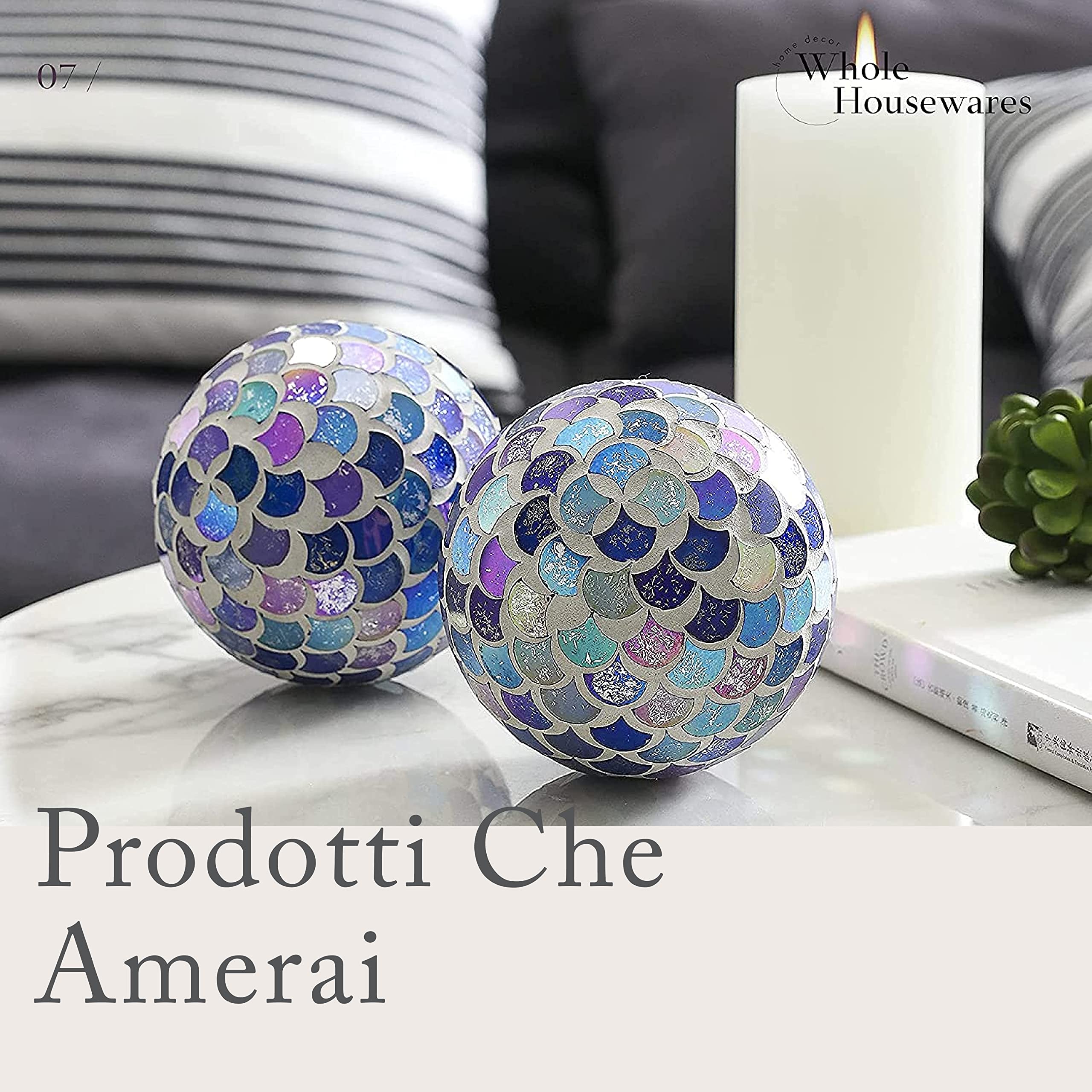 WHOLE HOUSEWARES Palline Decorative in Vetro Mosaico - Palline da Tavolo Decorative Moderne - Decorazioni per il Tavolo da Pranzo e il Tavolino da Caffè - Set di 5 - Turchesi