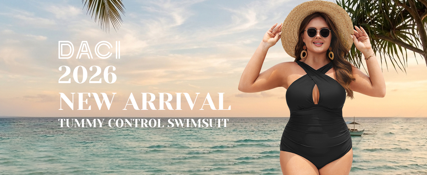 Daci Women Plus Size Swimsuits Tummy Control Black One Piece