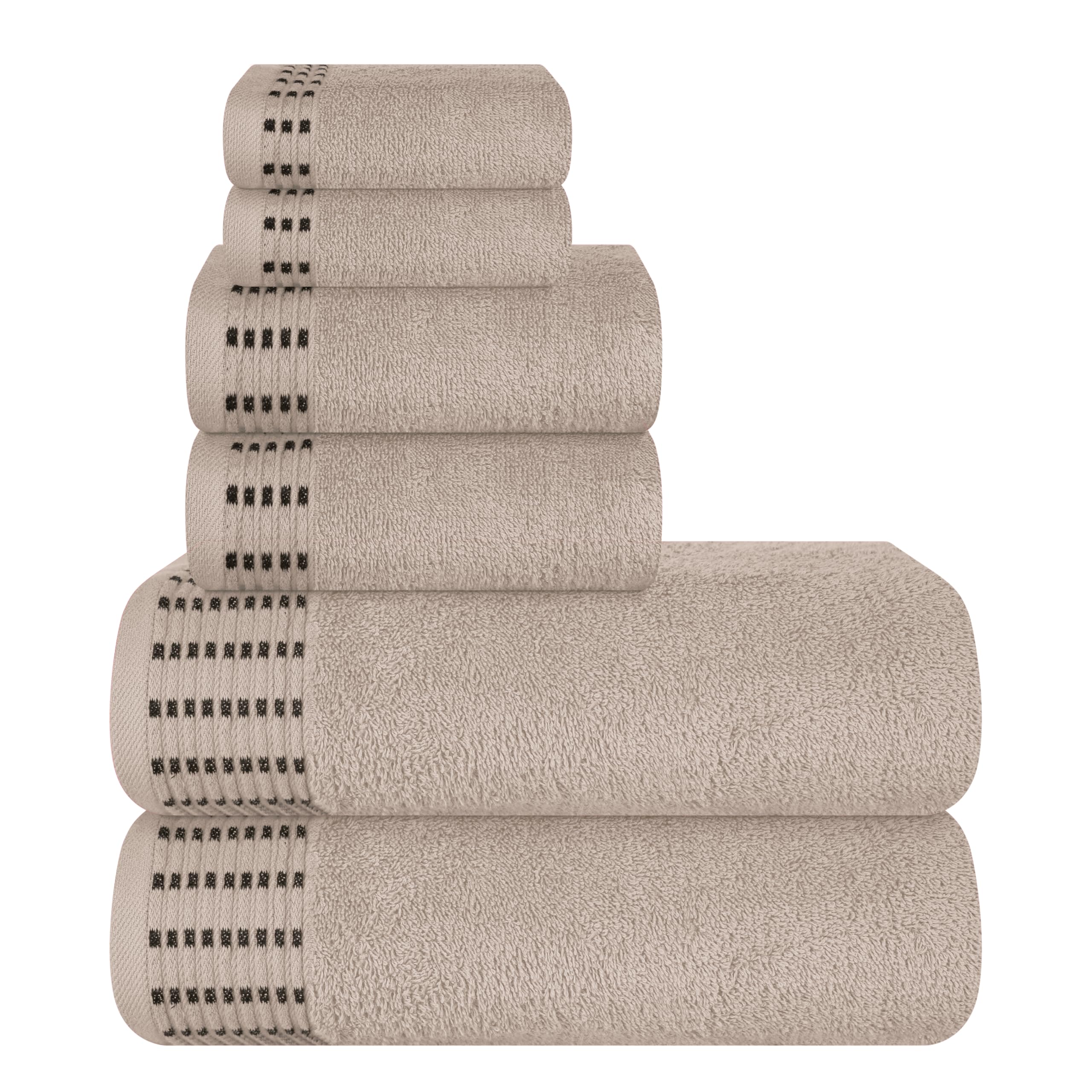 MALLONI HOME Ultra Soft 6 Pack Cotton Towel Set, Contains 2 Bath Towels 28x55 inch, 2 Hand Towels 16x24 inch & 2 Wash Coths 12x12 inch, Ideal Everyday