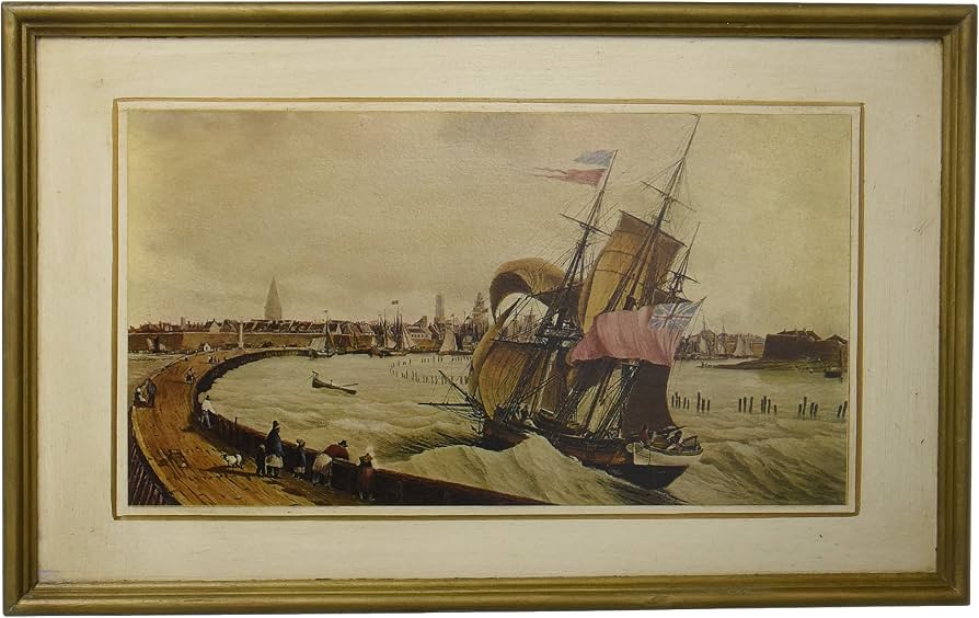 Amazon.co.jp: 木製壁掛け 額縁絵 帆船 art.5…追風で入港するイギリス