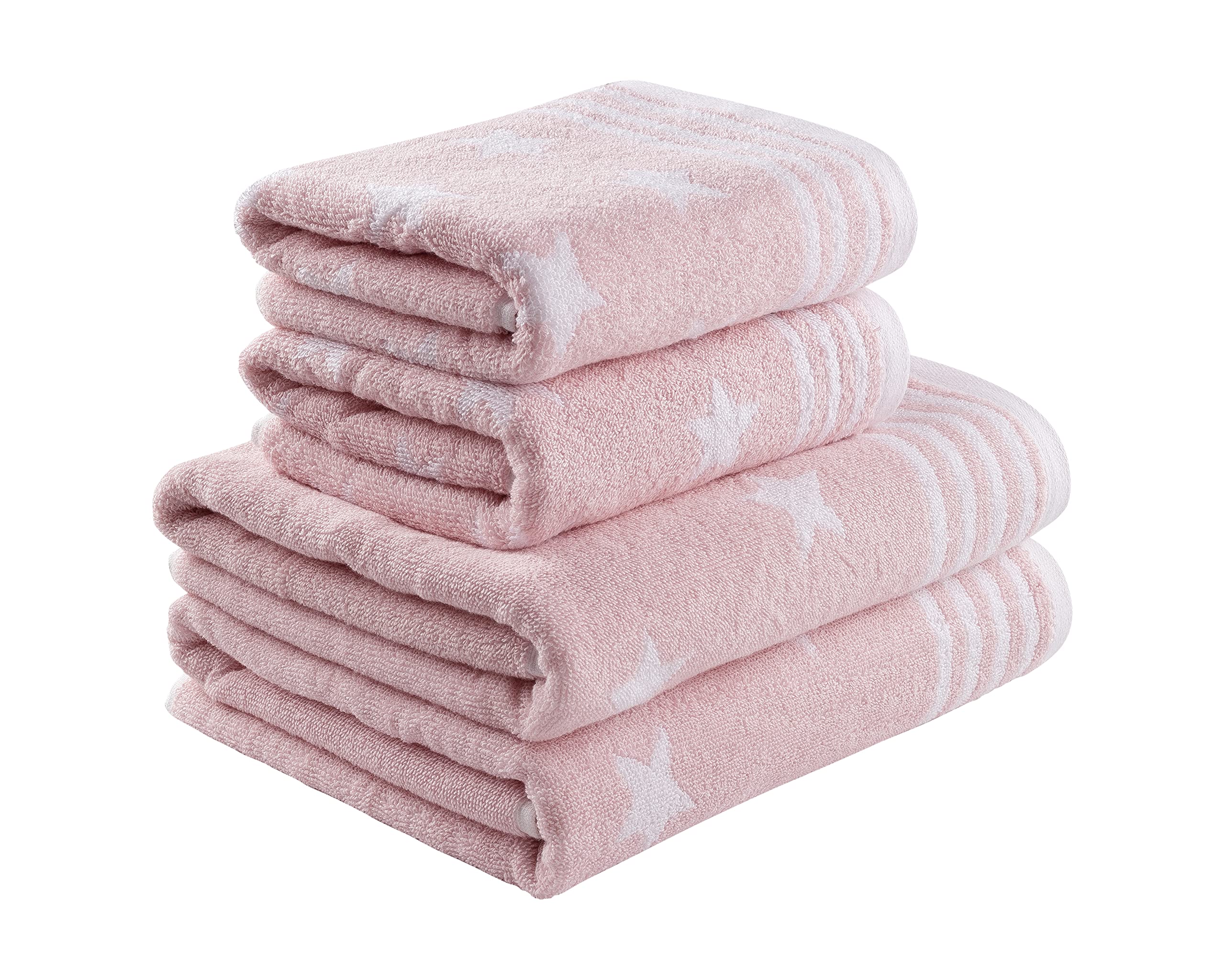 La Maison Jacquard Stars 100% Cotton 500GSM Luxury Hand Towel Bath Towel Super Soft Highly Absorbent Everyday Use (4 Piece Bale Set - 2 Hand Towels and 2 Bath Towels, Soft Pink) — image 1