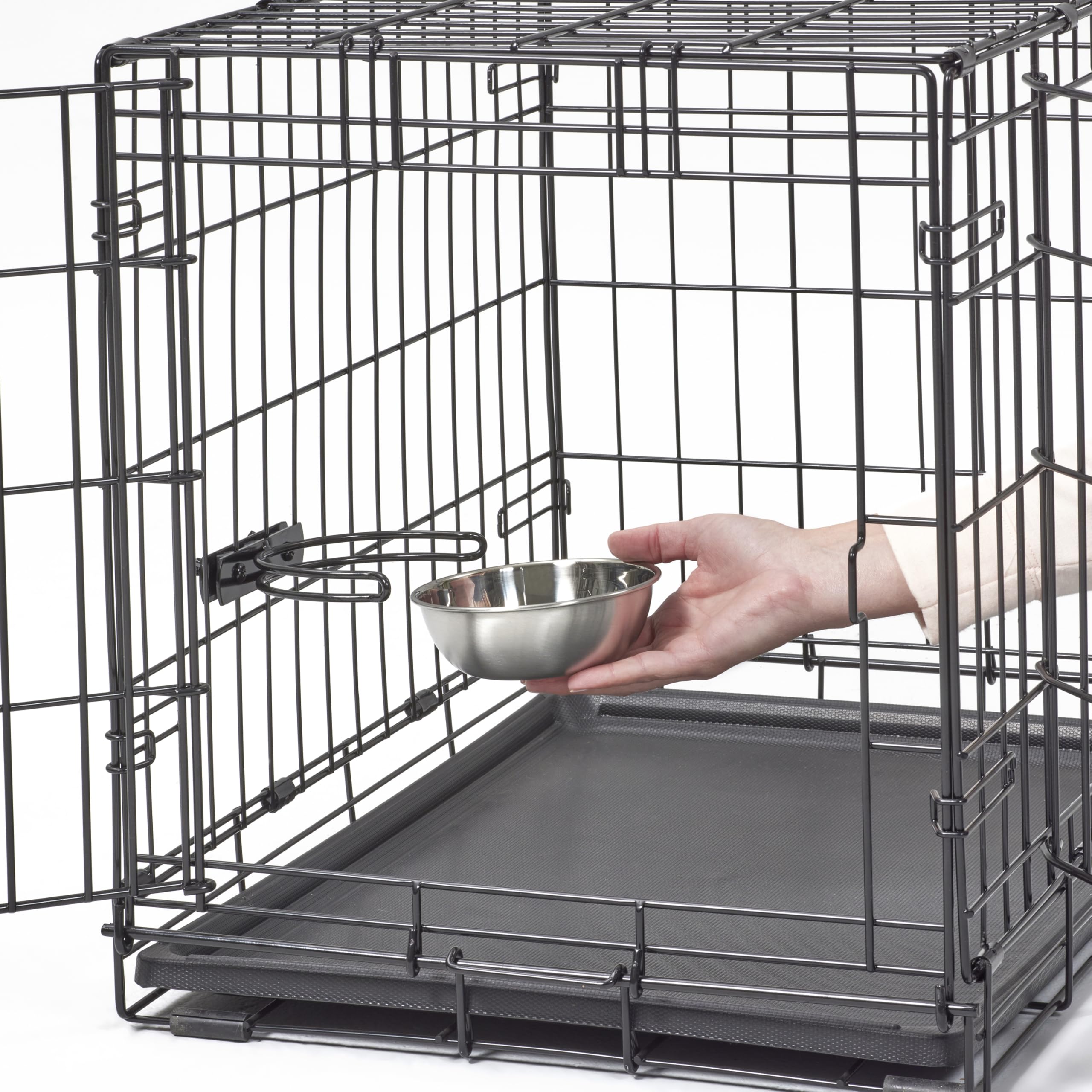 MidWest Homes for Pets 1522DD-KIT Kit Cage pour chiens iCrate 58,4 cm, modèle amélioré, double porte, comprenant une cage pour chien, un lit pour animal domestique, Noir