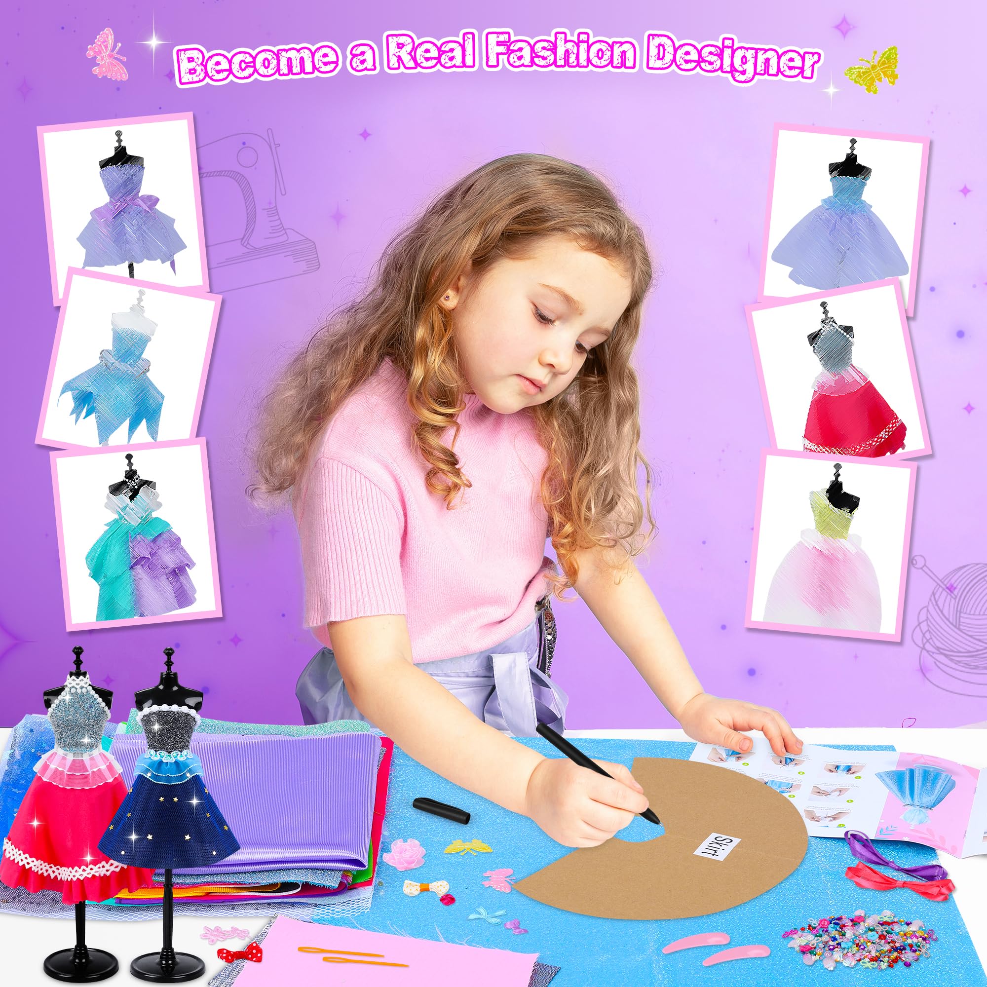 Amazon.com: MINIFUN 800+Pcs Fashion Designer Kit for Girls, Sewing Kit with  4 Mannequins, DIY Arts and Crafts Kit for Kids, Doll Clothes Making Kit,  Girl Toys for Age 6 7 8 9