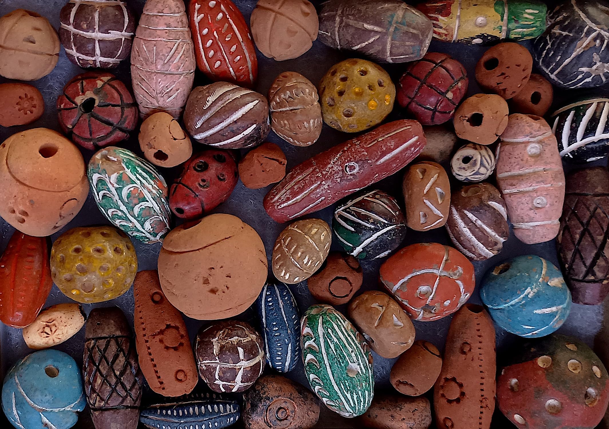 Terracotta Beads, Assorted, 24 Plus Pieces, Mostly Singles, A Rare Find, Quarter to One Inch