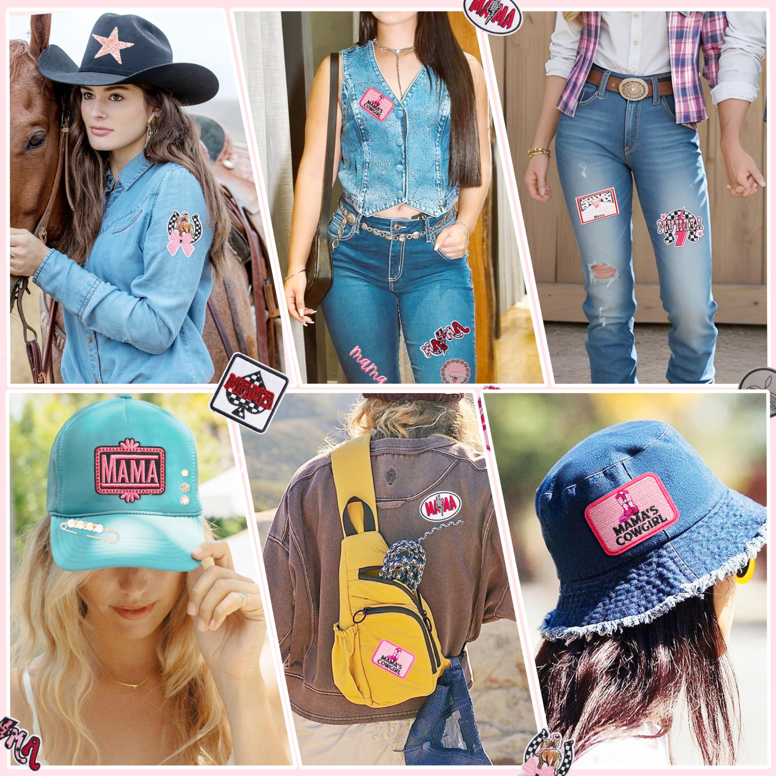 Meneng Parches termoadhesivos para sombreros de camionero: Día de la Madre, 32 piezas de parches bordados occidentales para ropa, camisa, chaqueta, bolsos, vestido, lindo día de la madre, manualidades