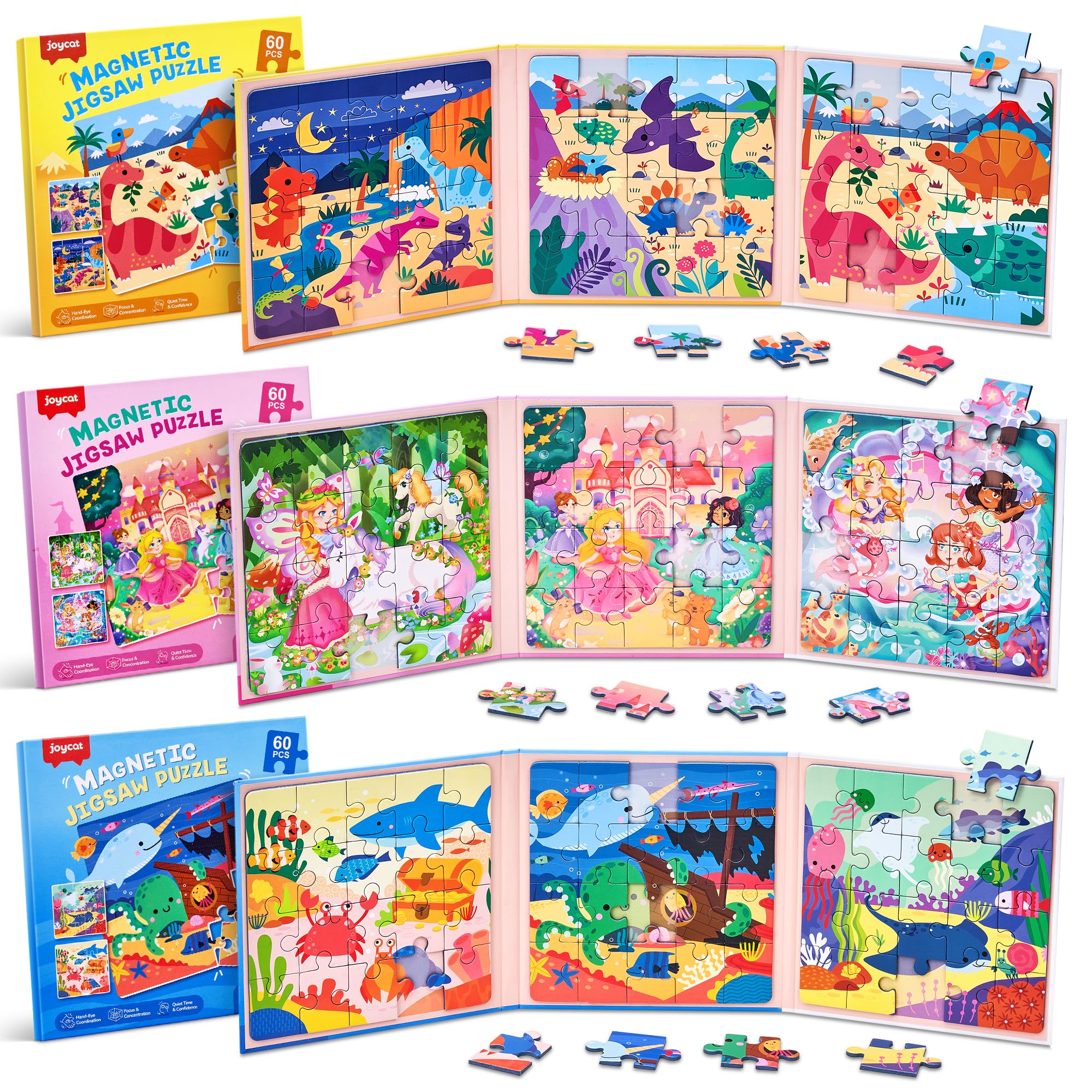 JoyCat 3 Pack Magnetic Puzzles for Kids 3-5, Travel Toys