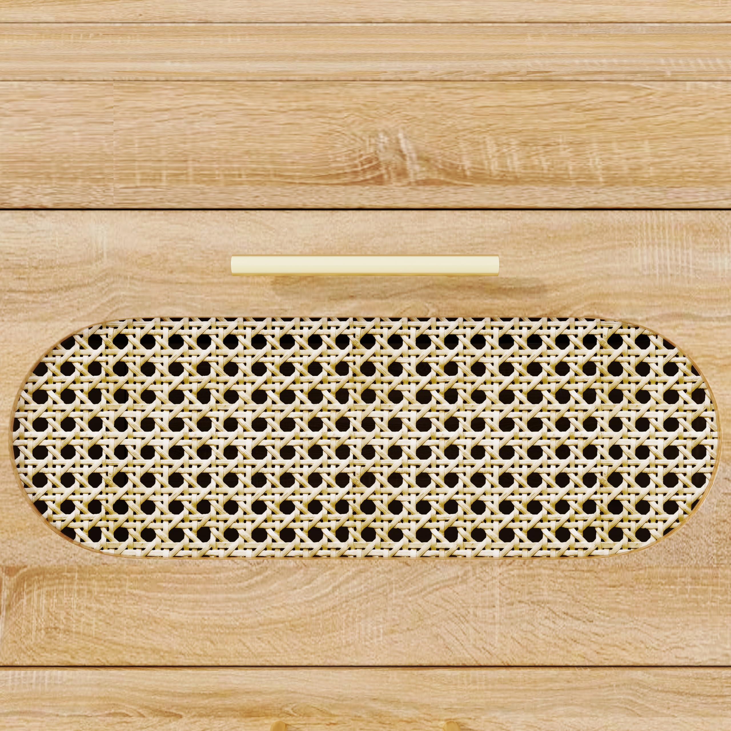 Bartisch mit 6 Schubladen & PE Rattan Türen, 360° drehbarer Stehtisch mit Kippsicherung, viel Stauraum, Metallgriffe, Bistrotisch für Wohnzimmer, Küche, Esszimmer, Arbeitsbereich
