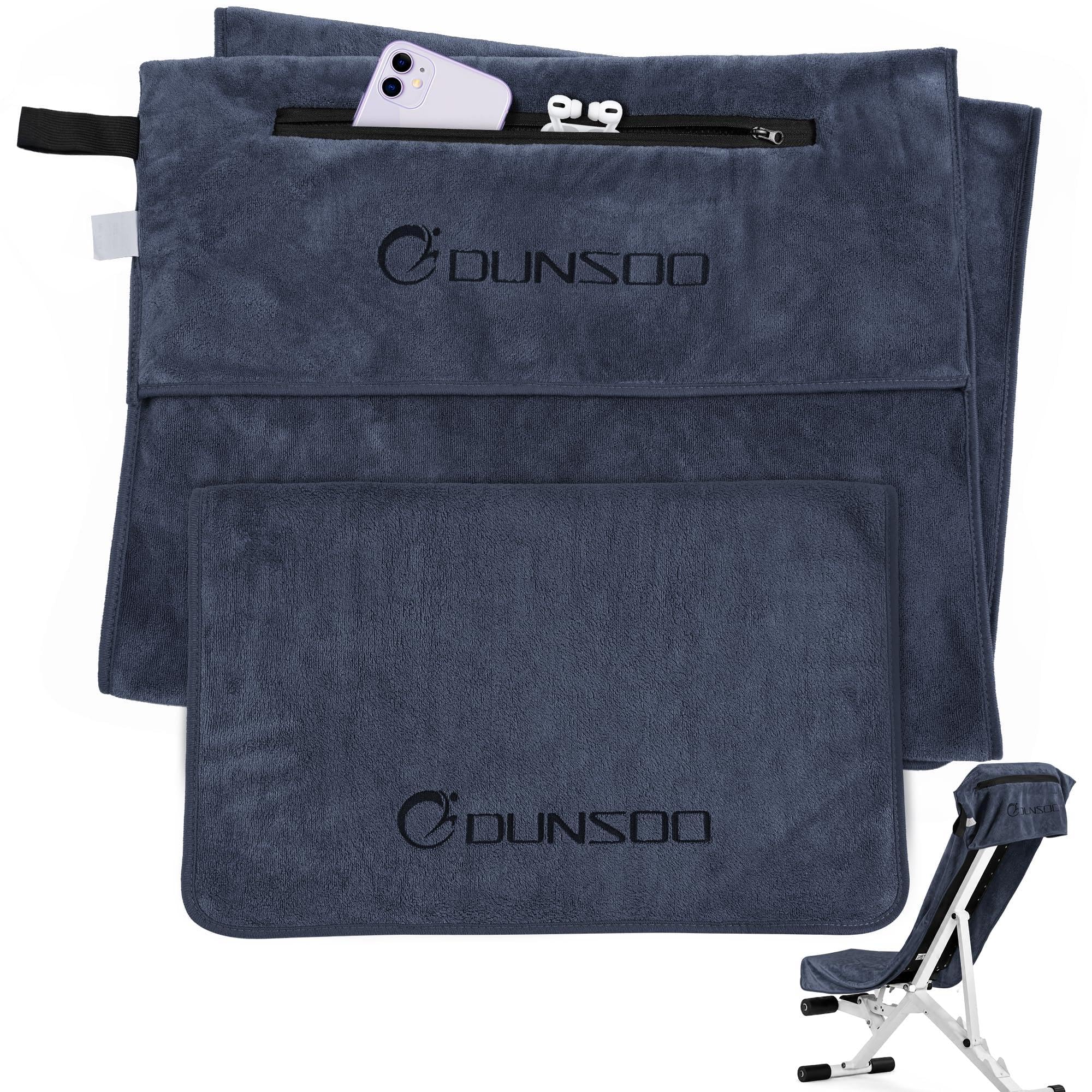 DUNSOO Fitness Handtuch 2 Stück （120x50cm+ 80x40cm） Anti-Rutsch Sporthandtuch mit Reißverschlusstasche -Gym Handtuch