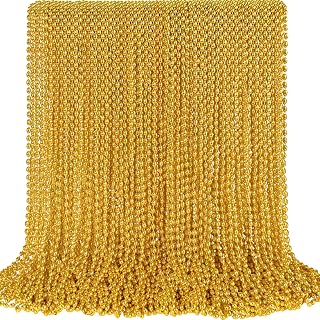 SHAOQINLIN 100 PCS Gold Bead Necklace, Gold Mardi Gras Christmas Oval Beads Necklaces 30.5" Metallic Beaded Costume Necklaces Party Necklaces for Mardi Gras Christmas Parade Throws Pirate Party Favors