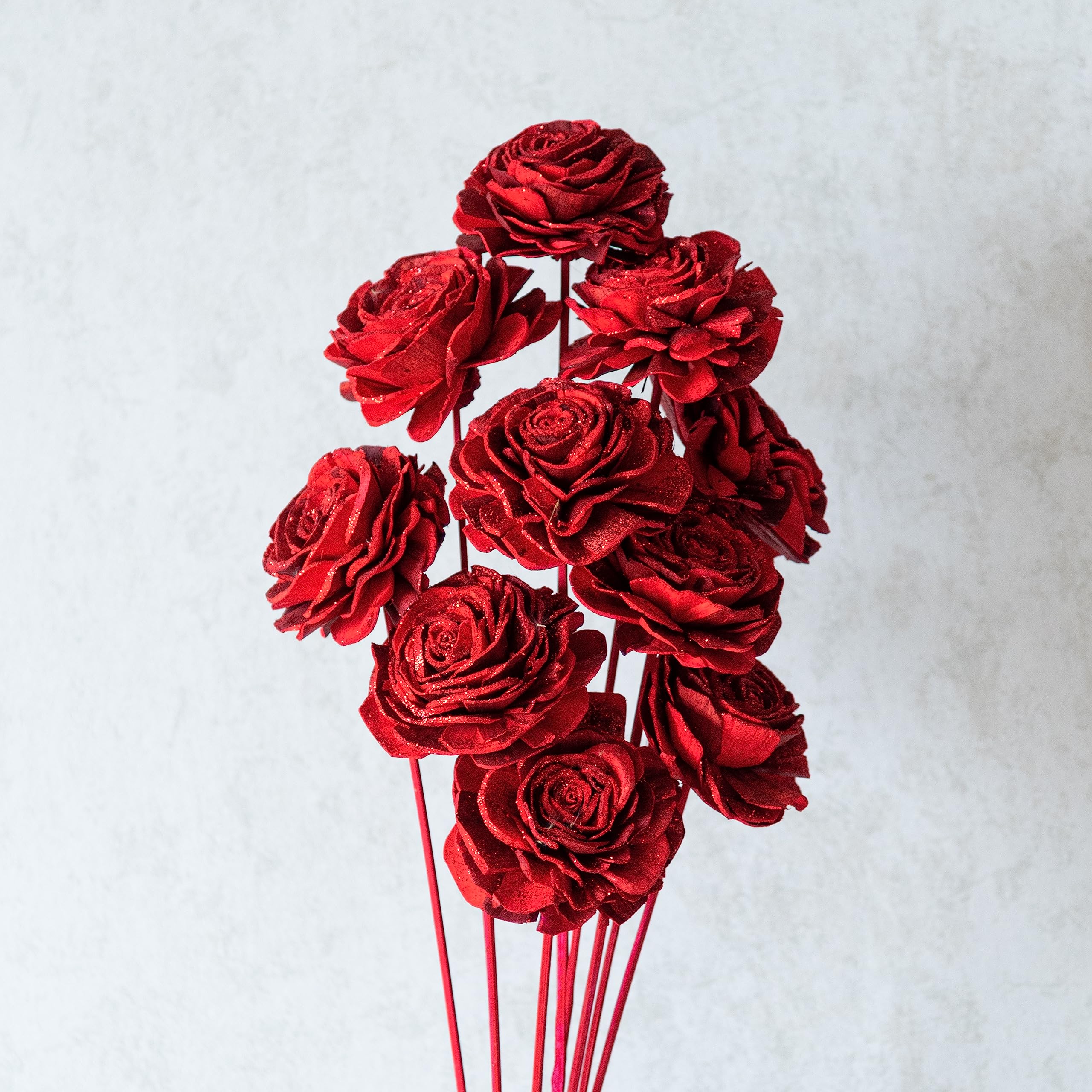 Flowers and Fillers Red Roses Table Decoration, Vase Filler, Home Dcor, Gifts | 10 Sticks of Rose | Natural Wood Sola
