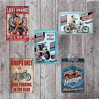 金属製バイク5台　ブリキ看板2枚セット 金属製バイク5台 ブリキ看板2枚セット