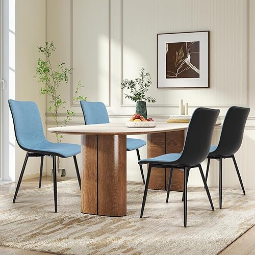 Miniatura 2 de DAGONHIL Sillas de comedor para cocina, tela de lino, sillas laterales modernas con patas de metal, respaldo de PVC y cómodas sillas tapizadas,