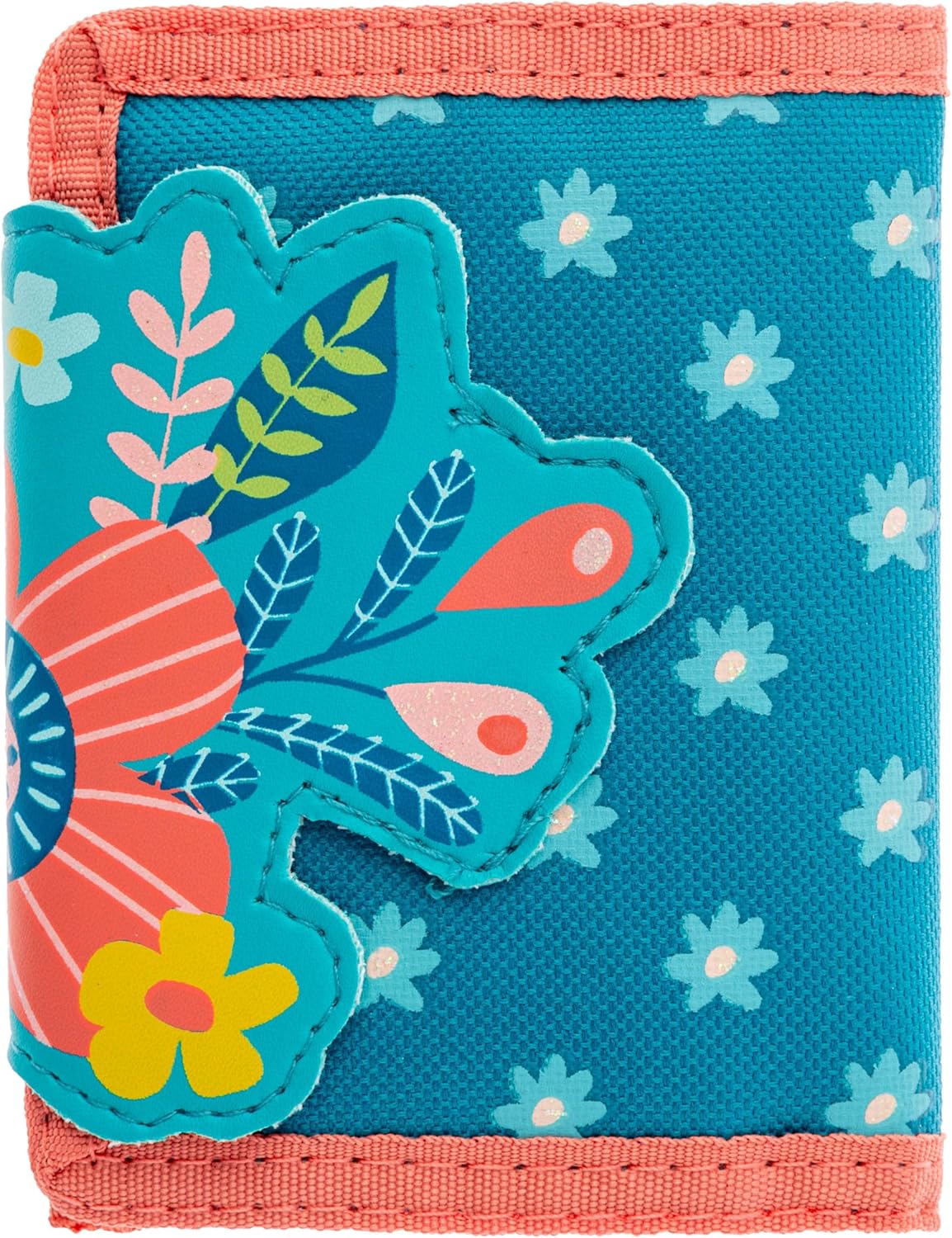 Stephen Joseph, Kids Unisex Wallet, Toddler Wallet for Boys and Girls with Applique Designs, Screen Printed Wallet with Zippered Coin Pocket, Turquoise Floral - Image 2
