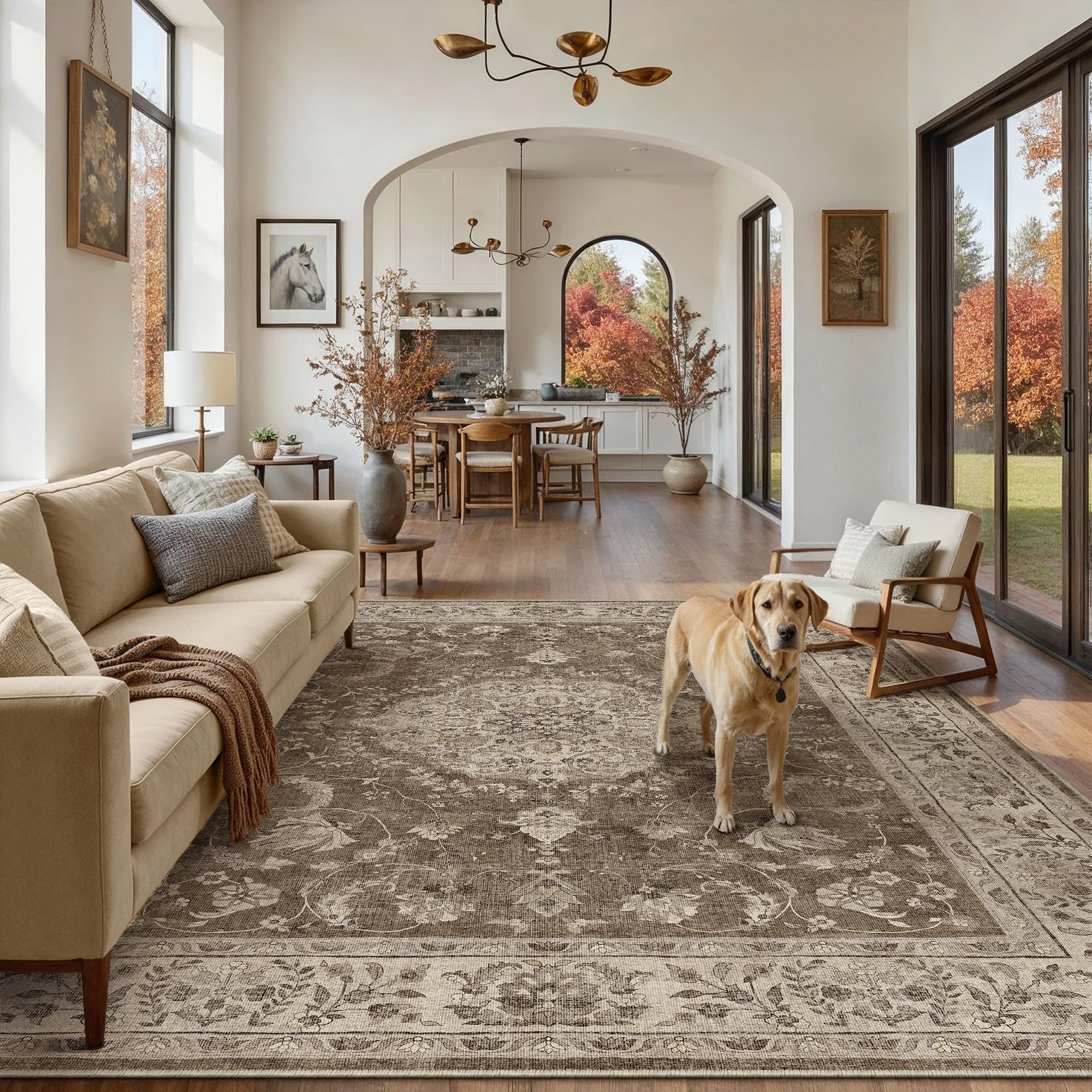 PureCozy Brown Rugs Living Room 200x300cm Vintage Machine Washable Non Slip Area Rugs Retro Large Lightweight Carpet for Dining Room Home Office Bedroom Hall Lounge Home Decor — image 1