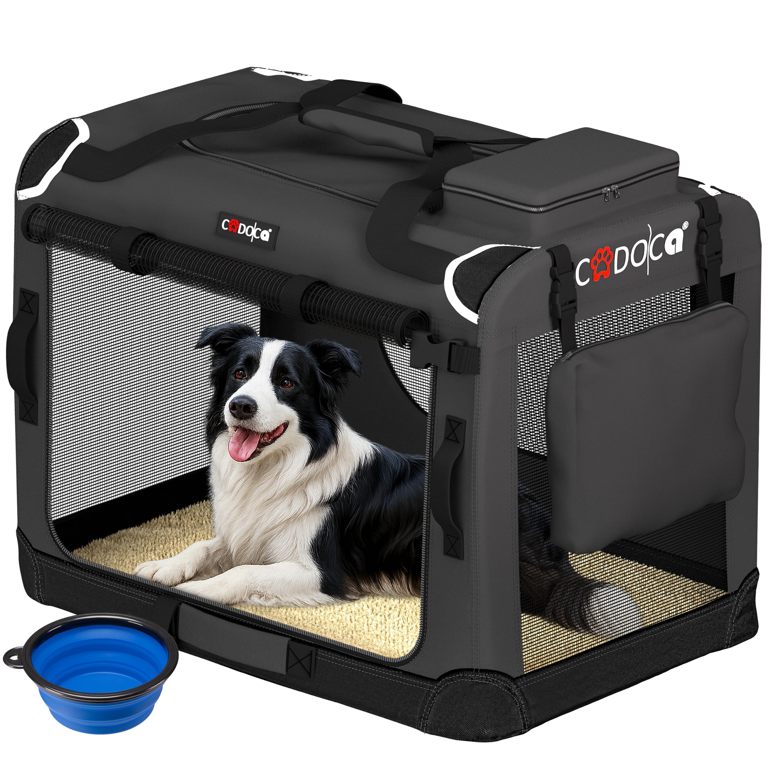 CADOCA Dog Crate Carrier, Car Foldable Travel Cage + Bowl, XL Anthracite Anthracite Grey XL