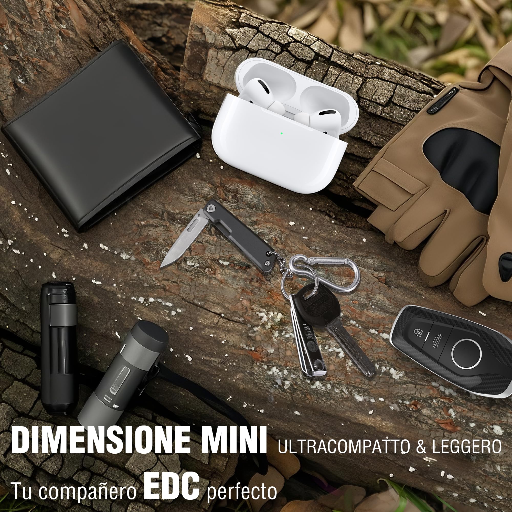 FLISSA Mini Coltello EDC, Lama Affilata in Acciaio 14C28N, Finitura CNC, Manico in Alluminio, Compatto e Portatile per Attività Quotidiane e Outdoor, Grigio