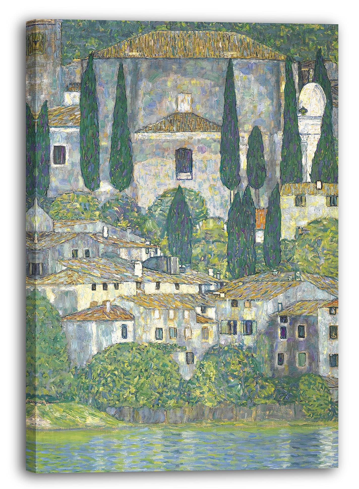 Printed Paintings Red Canvas Print Gustav Klimt - Kirche In Cassone (Landschaft Mit Zypressen) (Church In Cassone - Landscape With Cypresses) (1913)