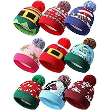9 Pcs Christmas Knitted Hats Bulk Xmas Winter Beanie Hats with Pom Santa Crochet Cap for Men Women Party Gift