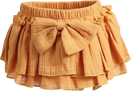 Miniatura 2 de Purbasvi Faldas de algodón para bebé recién nacida con pantalones cortos integrados para niños pequeños, cubrepañales con volantes y diadema
