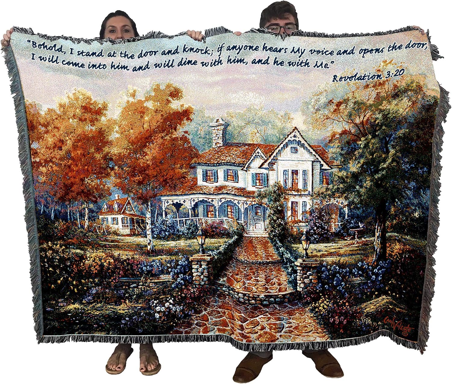 Pure Country Weavers Marissa's House Blanket - Scriptures - Revelation 3:20 - Religious Gift Tapestry Throw Woven from Cotton - Made in the USA (72x54)