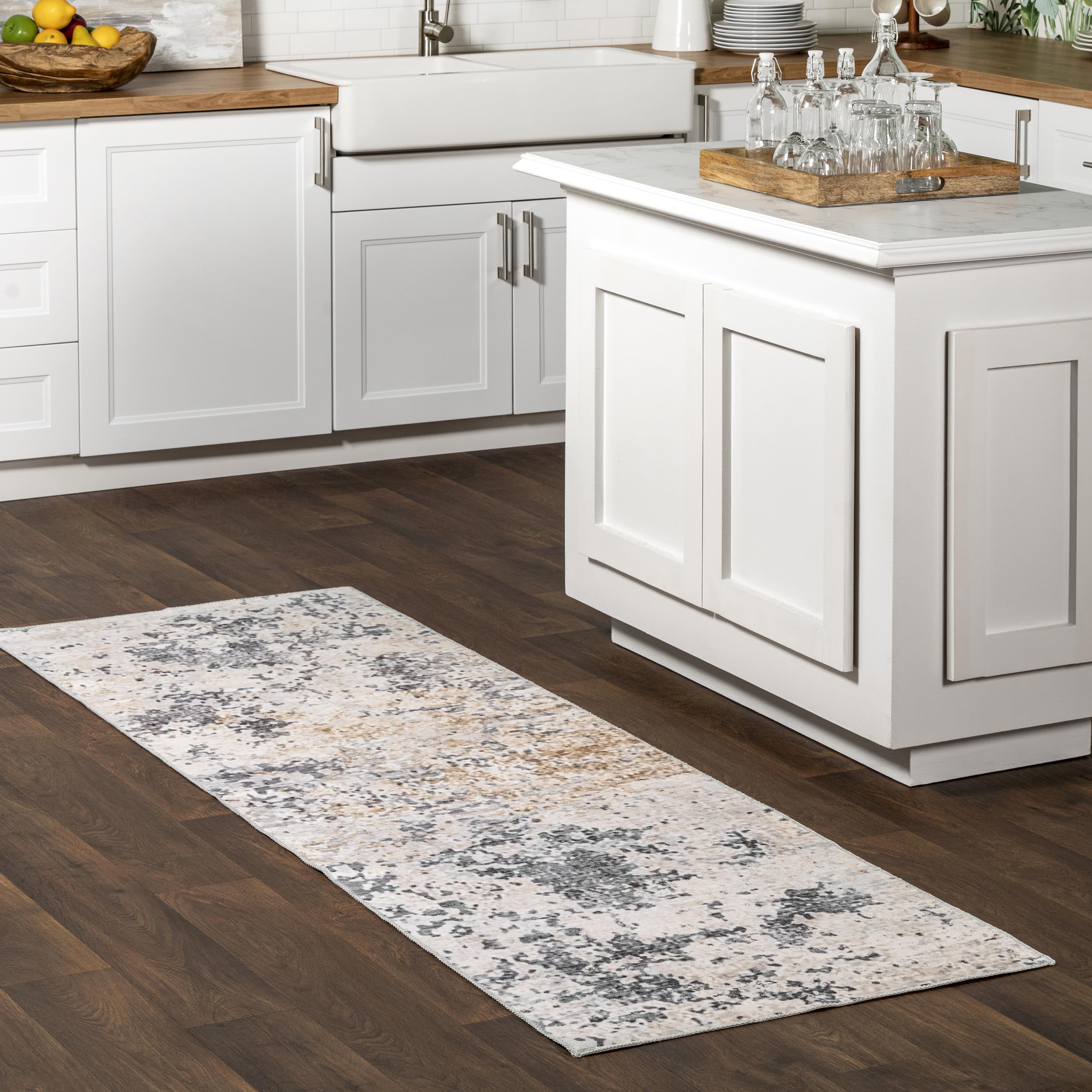 Tapis de couloir abstrait nuLOOM lavable pour une entrée moderne et propre
