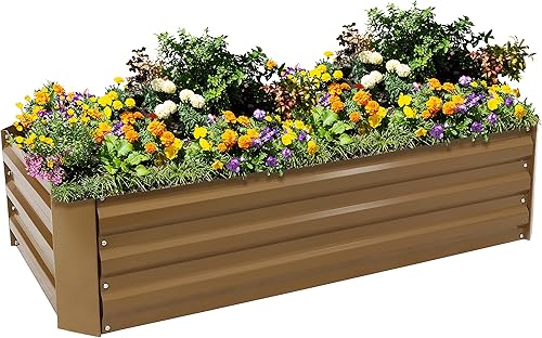 Miniatura 149 de Sunnydaze Cama de jardín de metal elevada de 11.75 pulgadas de alto, cama de jardín elevada galvanizada para exteriores para verduras y flores