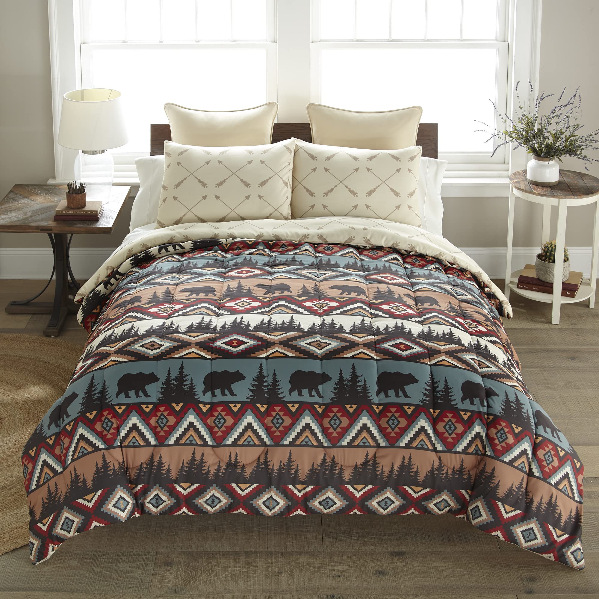 Queen Bedding Set - 3 Piece - Bear Totem by Donna Sharp - Lodge Comforter Set with Queen Comforter and Two Standard Pillow Shams - Machine Washable