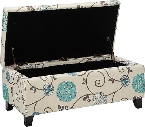 Miniatura 4 de Christopher Knight Home Breanna - Otomana de almacenamiento de tela floral blanco y azul