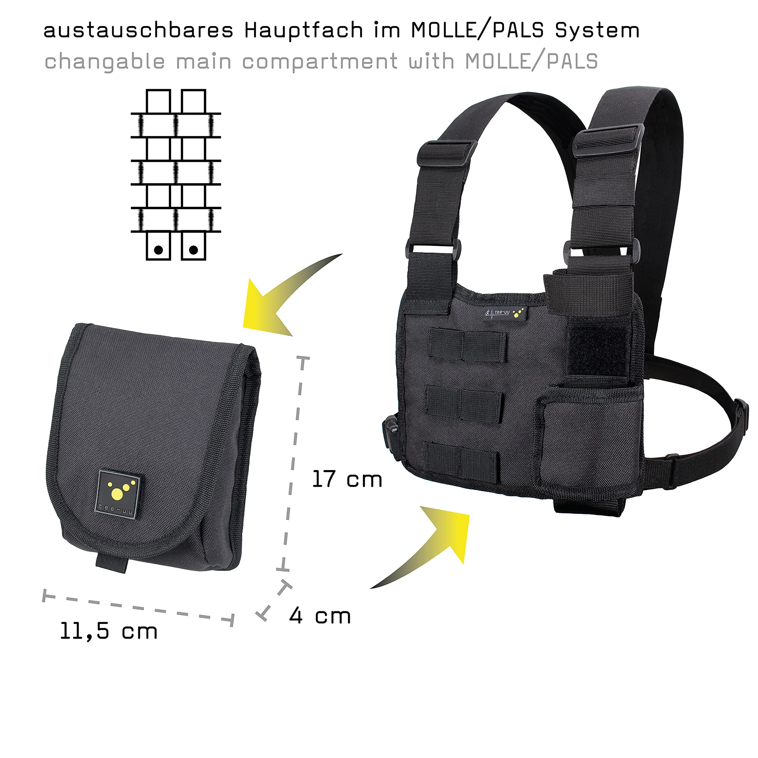 Tee-Uu CHEST MOLLE Nero Imbottitura Traspirante Scomparto Rimovibile