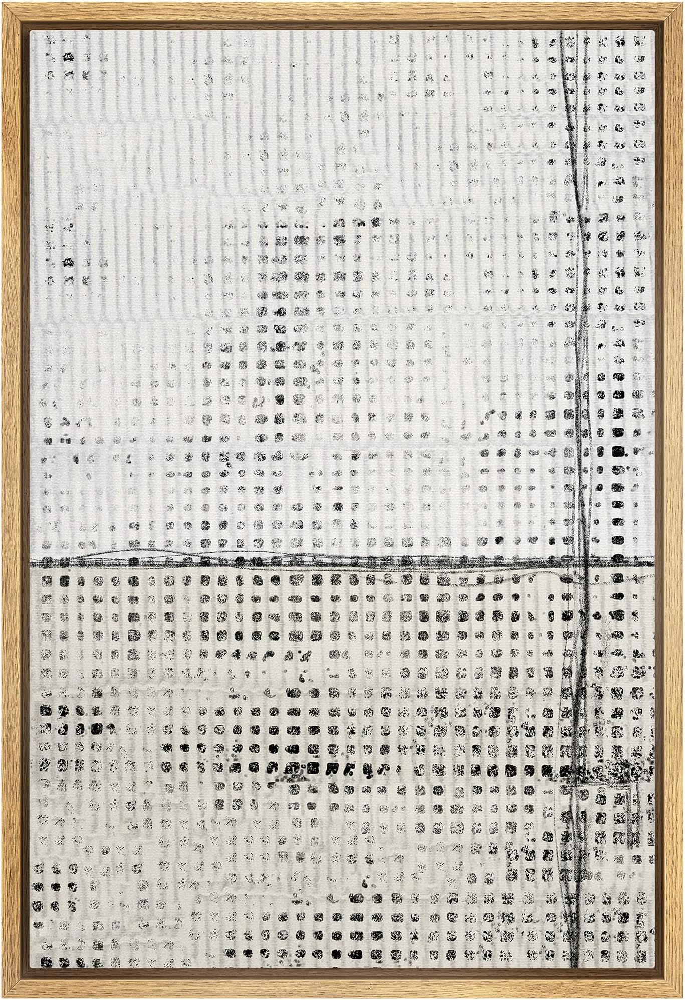 IDEA4WALL Framed Canvas Print Wall Art Grunge White Tan Geometric Grid Pattern Abstract Shapes Illustrations Modern Art Contemporary Relax/Calm for Living Room, Bedroom, Office - 24"x36" Natural