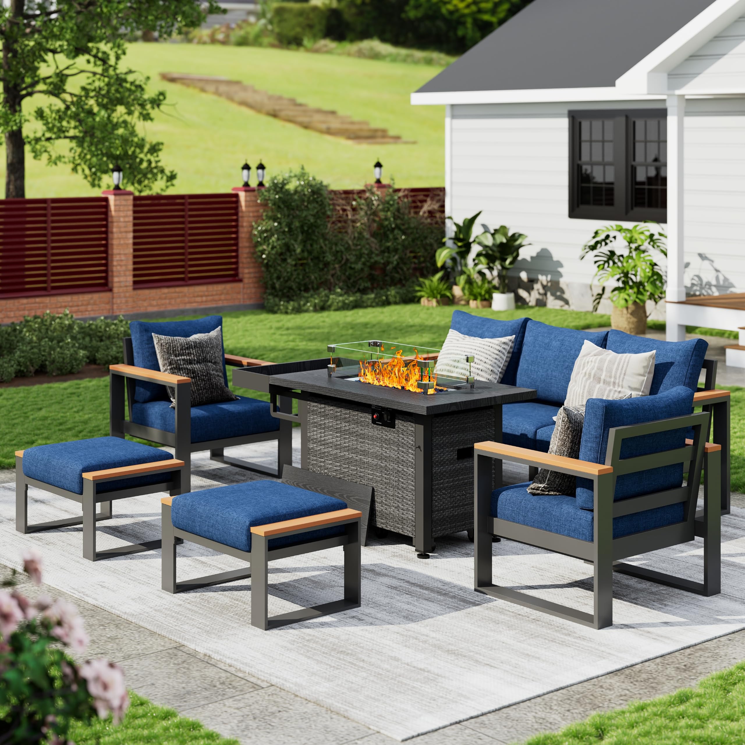 Sundale Outdoor Aluminum Patio Furniture Set with Wicker Fire Pit Table