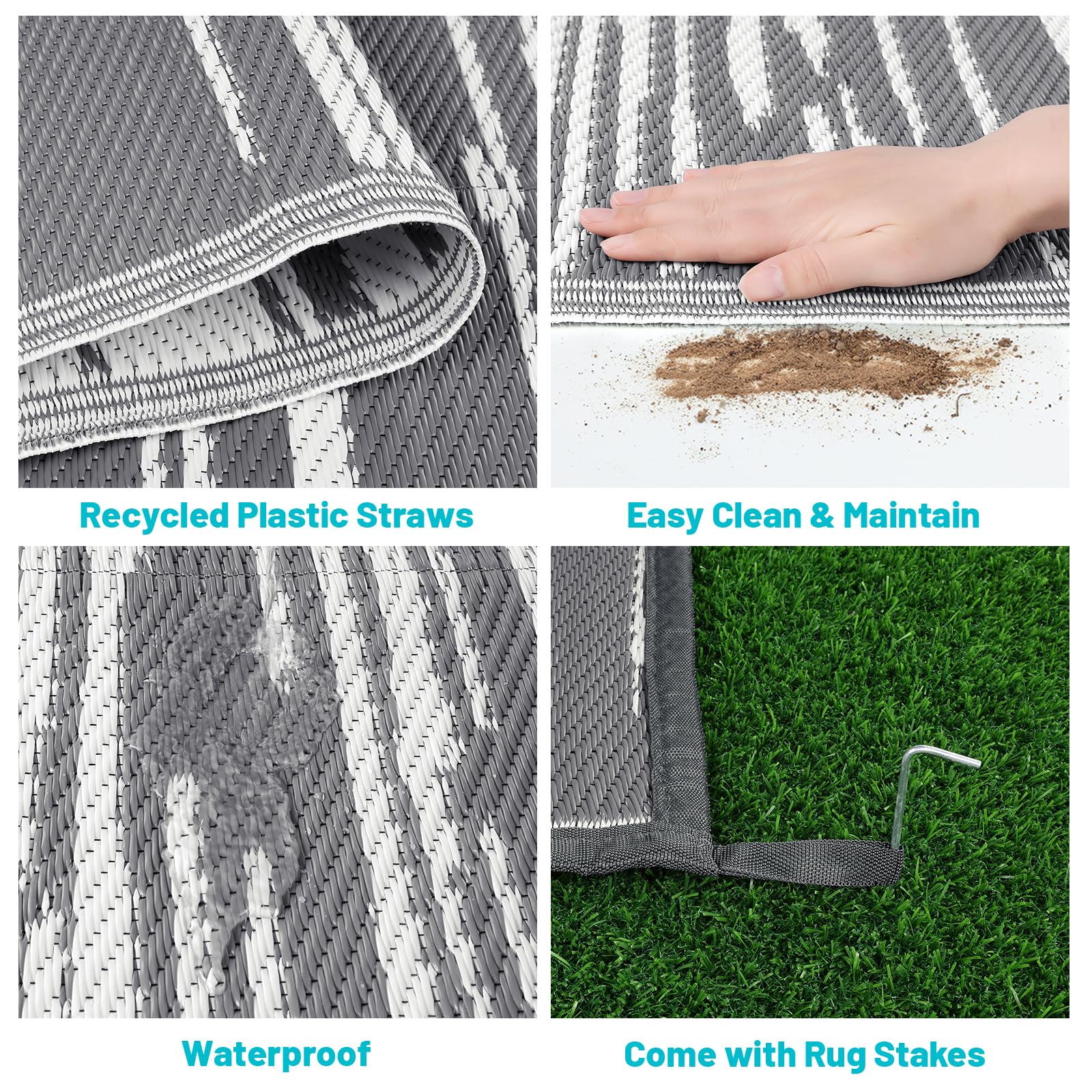 HEBE Alfombra de exterior para patio, reversible, impermeable, para exteriores, camping, caravana, tienda de campaña, a rayas, para caravana, patio, terraza, playa, balcón, caravana, porche