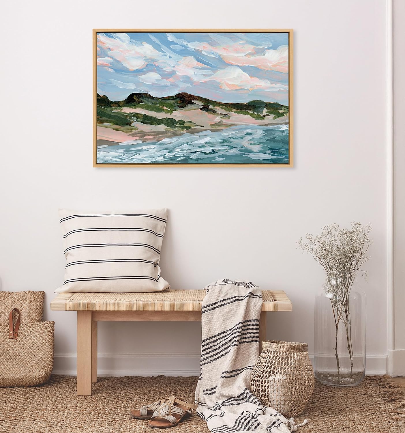 Kate and Laurel Sylvie Michigan Sand Dunes Framed Canvas Wall Art by Emily Kenney; 23x33 Natural; Modern Abstract Beach Sands Art for Wall