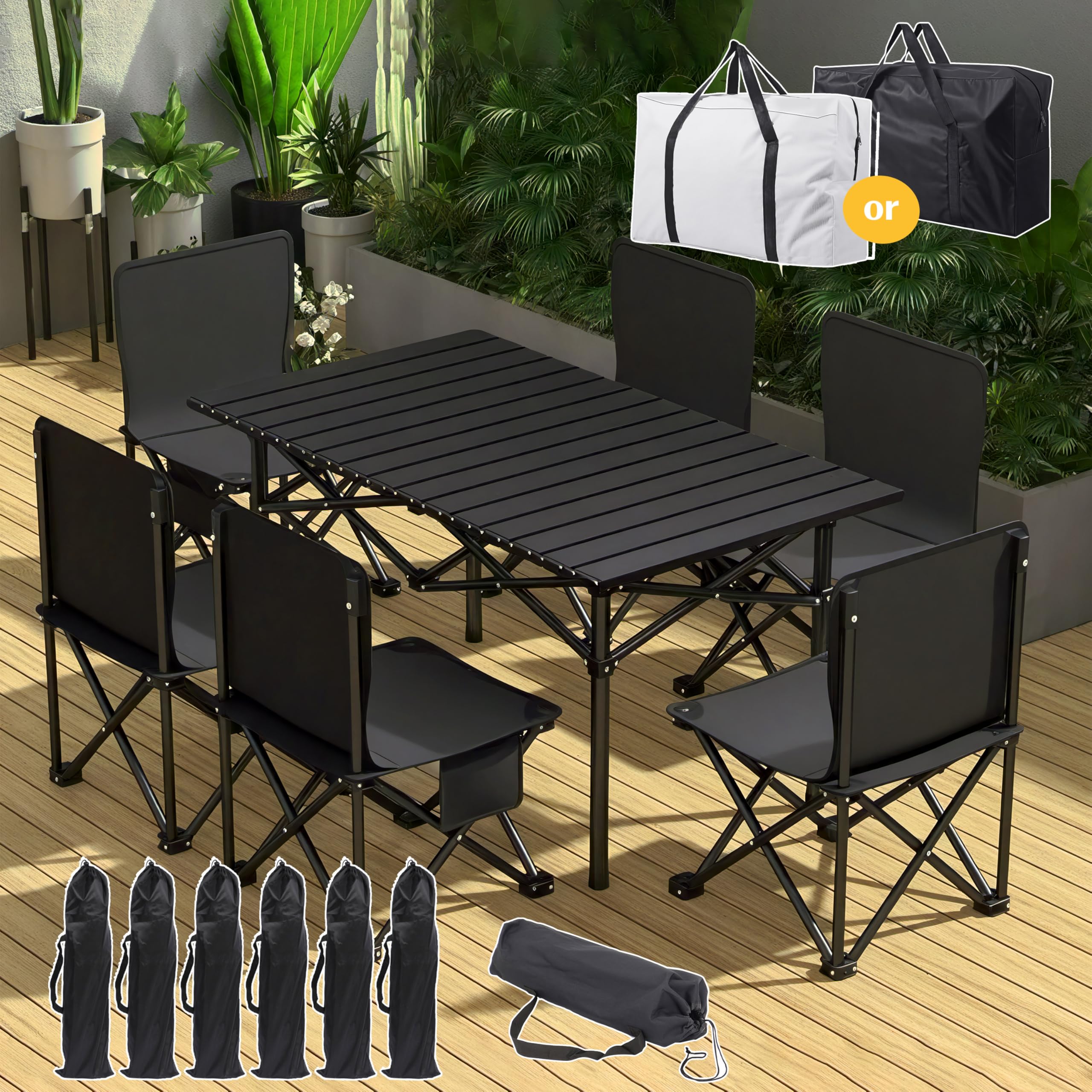 アウトドア テーブルセット 7点セット キャンプ 折りたたみ椅子付き 6人用 だいにんくテーブルセット BBQ テーブル 折りたたみテーブル キャンプ 軽量コンパクト 収納バッグ付き イス アウトドア バーベキュー セット ピクニック 花火大会 キャンプ用品 屋外 ガーデン