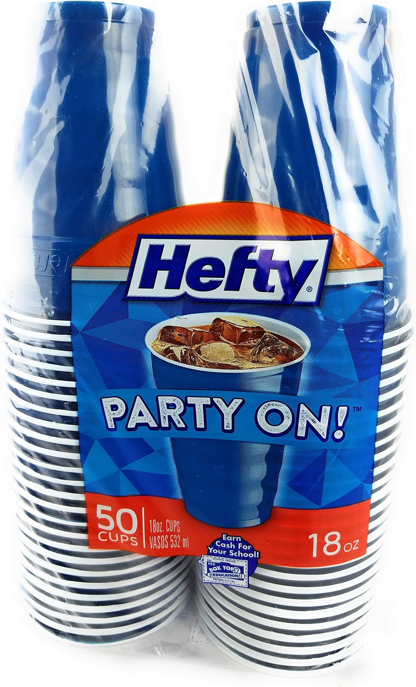 Dark Blue Plastic Disposable Party Cups by Hefty 50 18 Oz Finger Grip Side