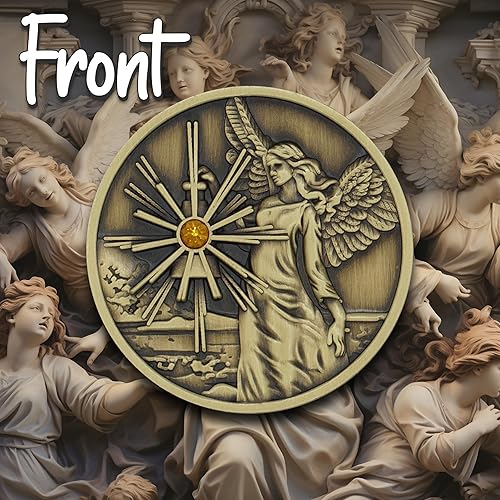 Miniatura 3 de Medallón de bronce con piedra preciosa de cristal de topacio y oración de ángel en la parte posterior