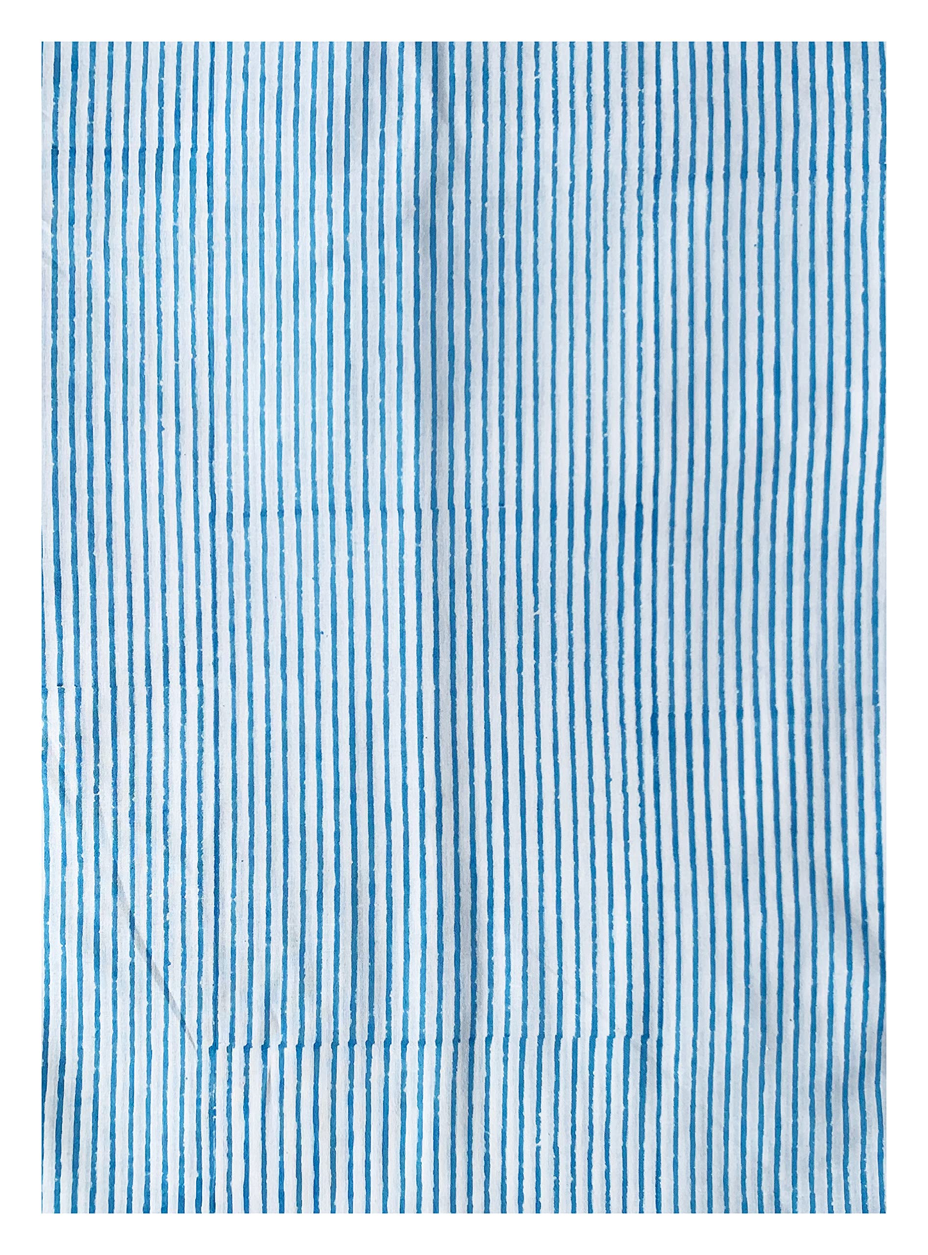 KOYA FAB TEX Jaipuri, Sanganeri, Bagru Hand Block Printed Fabric, 44" Inches Width Cotton Running Fabric for Men and Women (Blue LINE Print 5 Meter)