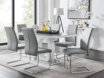 Furniturebox UK - Giovani Modern Stylish Grey/White High Gloss Glass Dining Table and 6 Modern Lorenzo Chairs Set Dining Table + 6 Elephant Grey Lorenzo Chairs