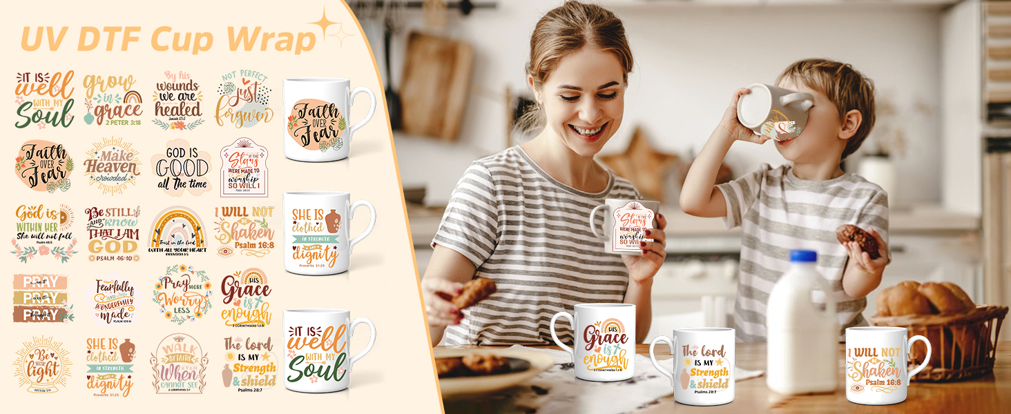 30 Stuks UV DTF Cupwraps – Koffiehonden & Kittens, 24x11 Cm, Waterdicht Voor Glas, Laptop En Meer